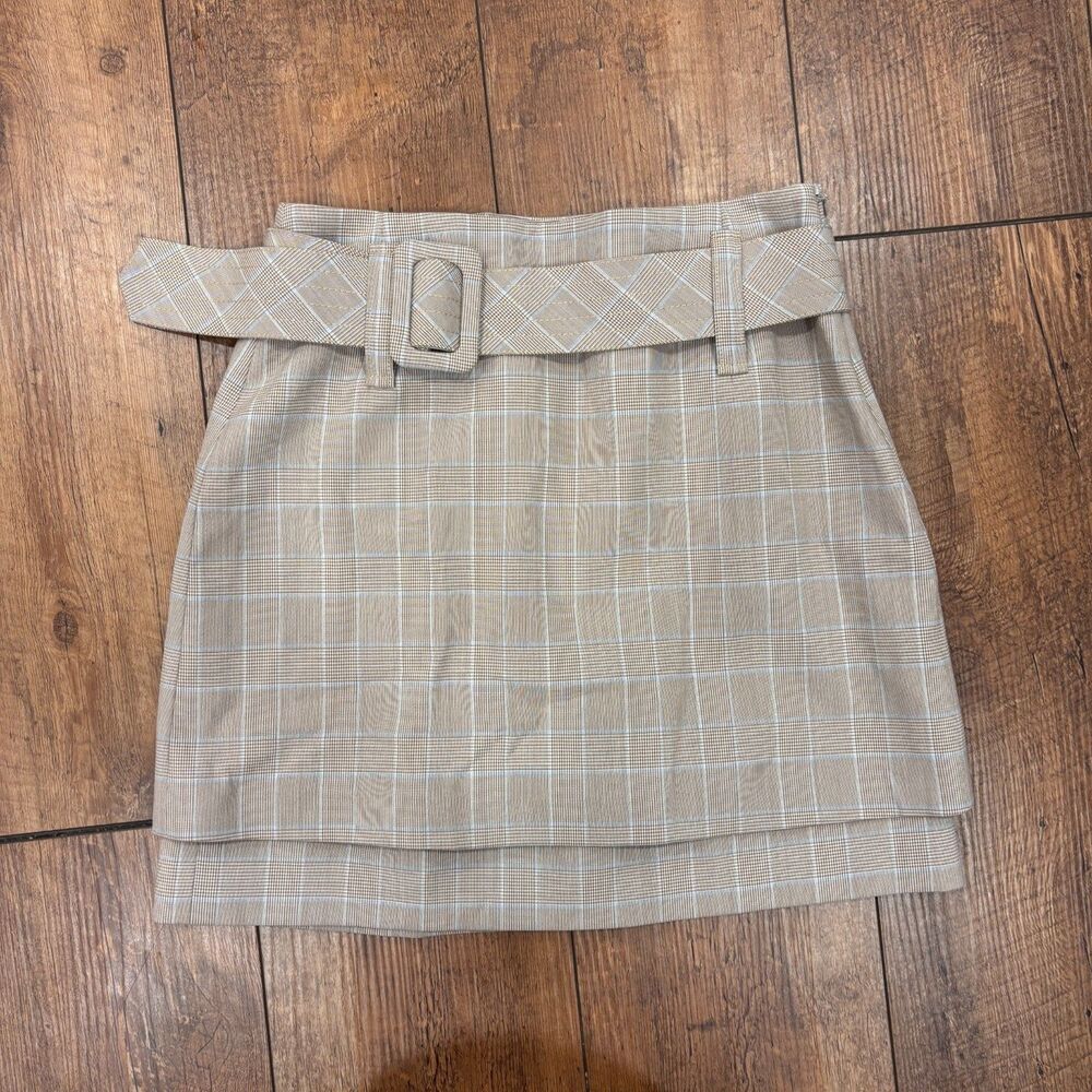 Maje Jikam Plaid Layered Belted Mini Skirt Women's Size 2 EUC Preppy Workwear - Picture 2 of 8